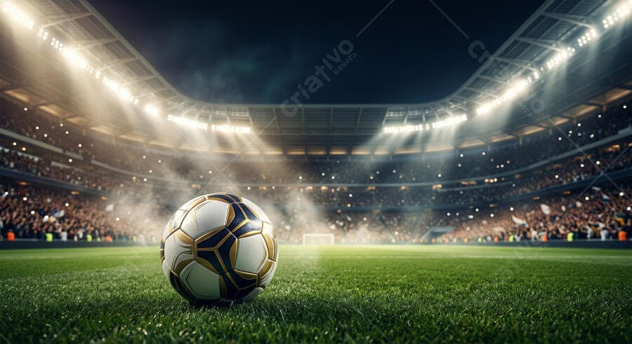 Foto Bola de Futebol Campo Estádio Iluminado Gramado Verde