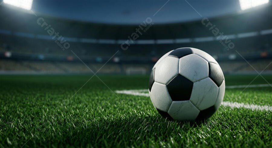 Foto Bola de Futebol Campo Gramado Estádio Iluminado