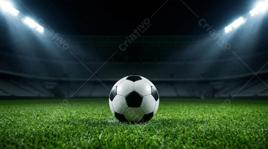 Foto Bola de Futebol Campo Gramado Estádio Iluminado