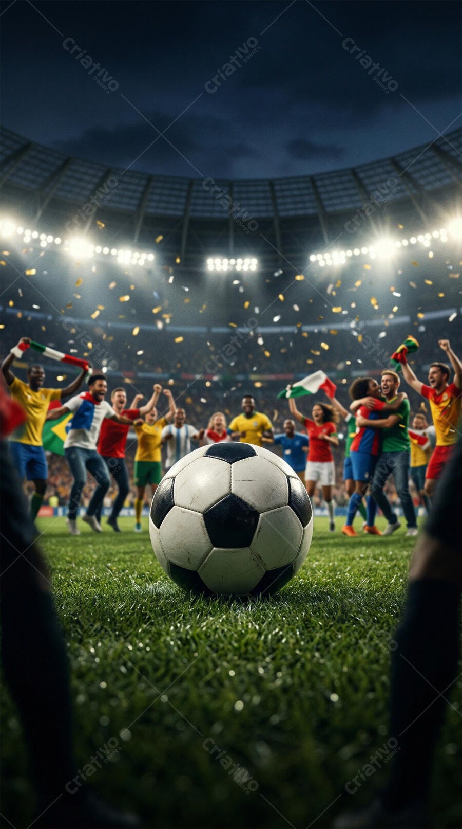 Foto Bola de Futebol Campo Torcida Celebrando Vitória Estádio