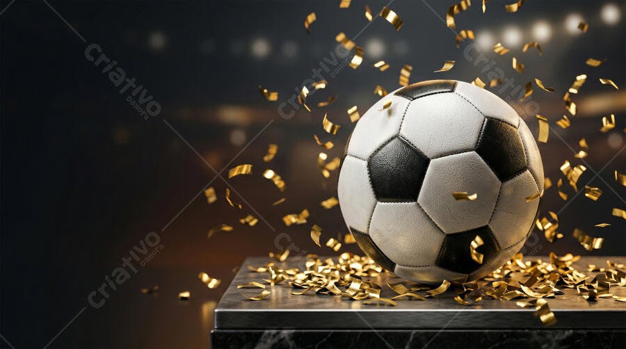 Foto Bola de Futebol Confetes Dourados Celebração Esportiva