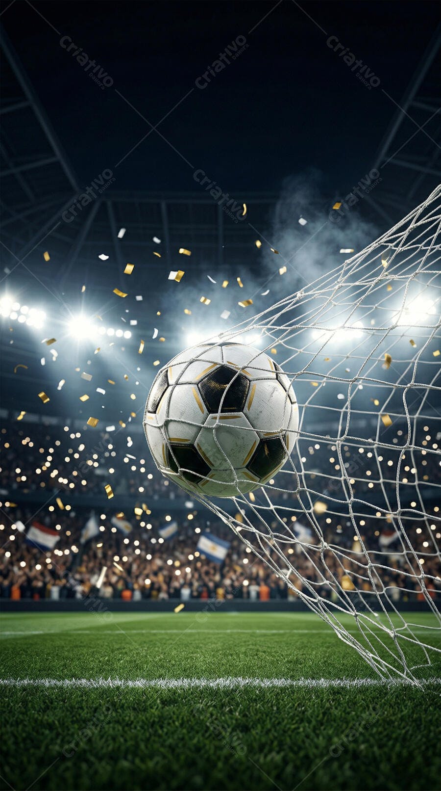 Foto Bola de Futebol Gol Rede Estádio Torcida Confetes
