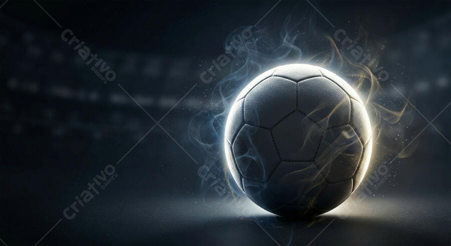 Foto Bola de Futebol Iluminada Estádio Escuro Fumaça Azul