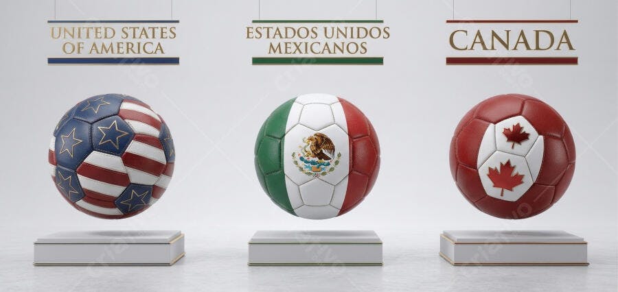 Foto Bolas de Futebol Bandeiras EUA México Canadá Copa do Mundo