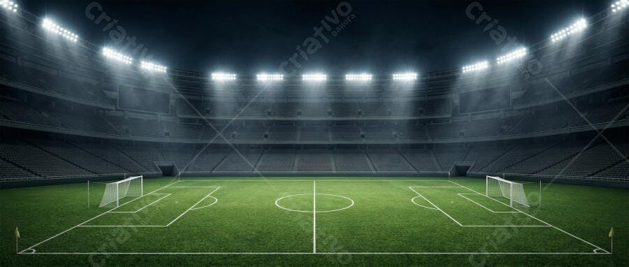 Foto Estádio de Futebol Vazio Iluminado à Noite Campo Verde
