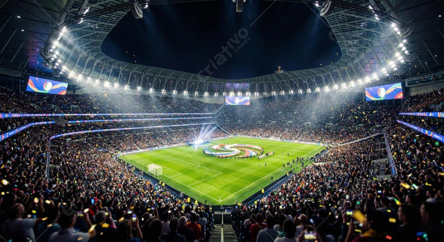 Foto Estádio Futebol Lotado Torcida Celebrando Jogo Noturno