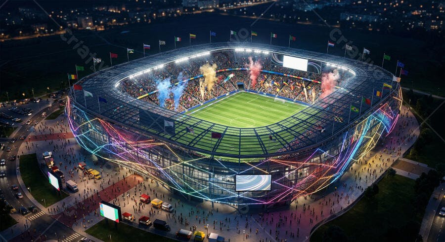 Foto Estádio Futebol Moderno Iluminado à Noite Arquitetura Esportiva