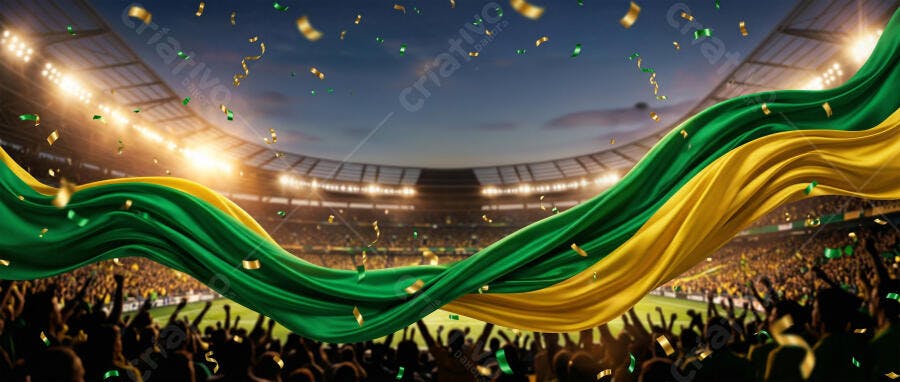 Foto Estádio Futebol Torcida Bandeira Brasil Confetes Celebrando