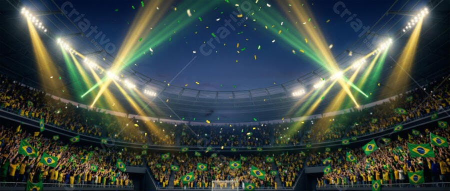 Foto Estádio Futebol Torcida Brasileira Celebrando Iluminação Verde Amarela