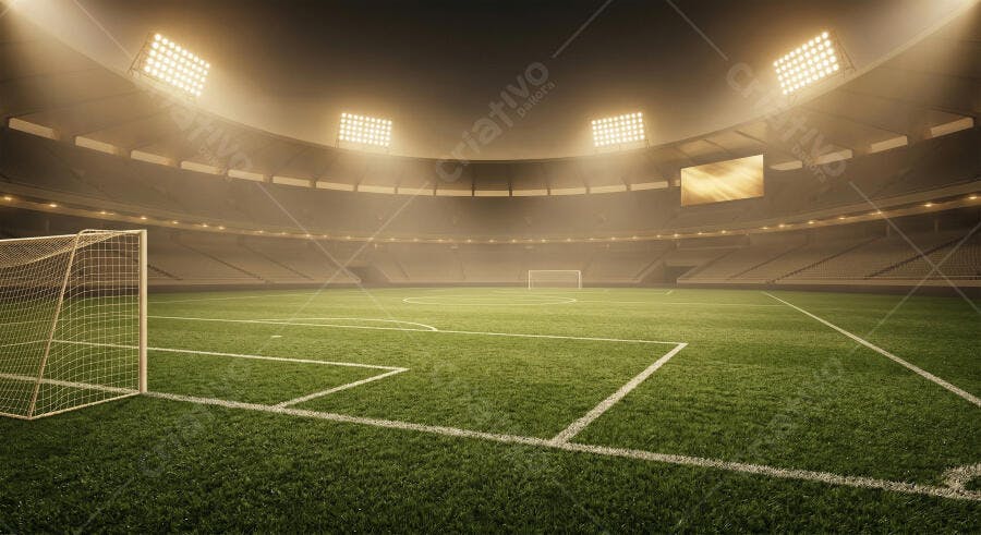 Foto Estádio Futebol Vazio Iluminado Gramado Verde Noite