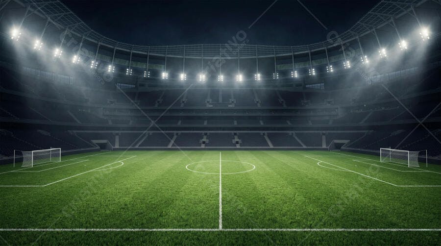 Foto Estádio Futebol Vazio Noturno Iluminado Holofotes