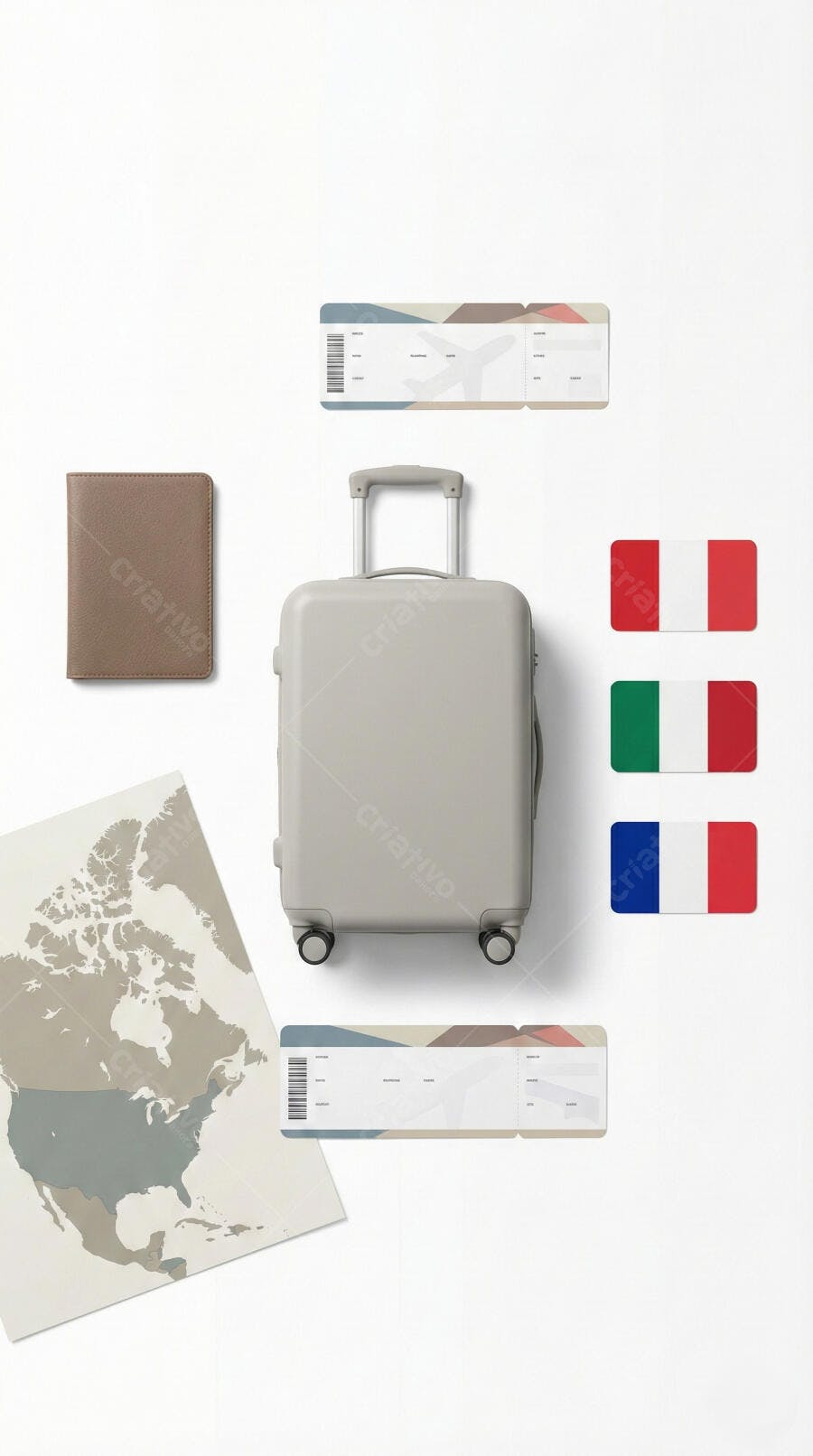 Foto Flat Lay Maleta Viagem Passagens Aéreas Mapa Mundi