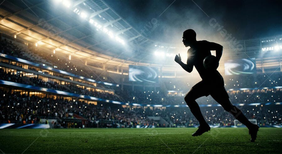 Foto Jogador Futebol Americano Correndo Estádio Iluminado Noturno