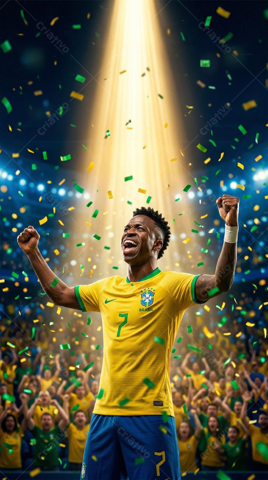Foto Jogador Futebol Vini Jr Brasileiro Celebrando Vitória Confetes Estádio