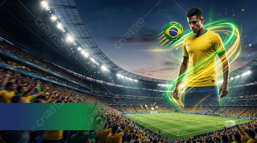 Foto Jogador Futebol Brasileiro Estádio Iluminado Copa do Mundo