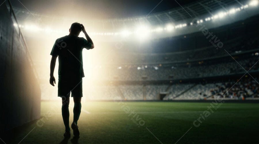 Foto Jogador Futebol Silhueta Campo Estádio Iluminado