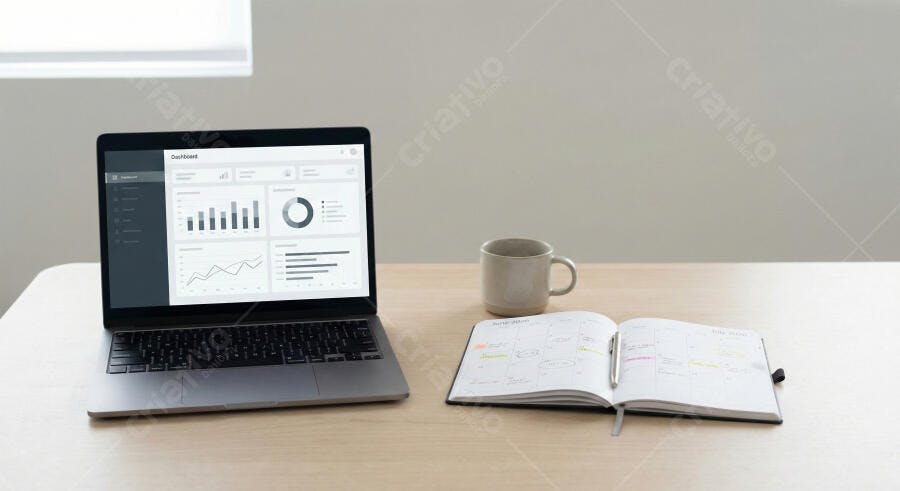 Foto Laptop Notebook Aberto Mesa Escritório Home Office
