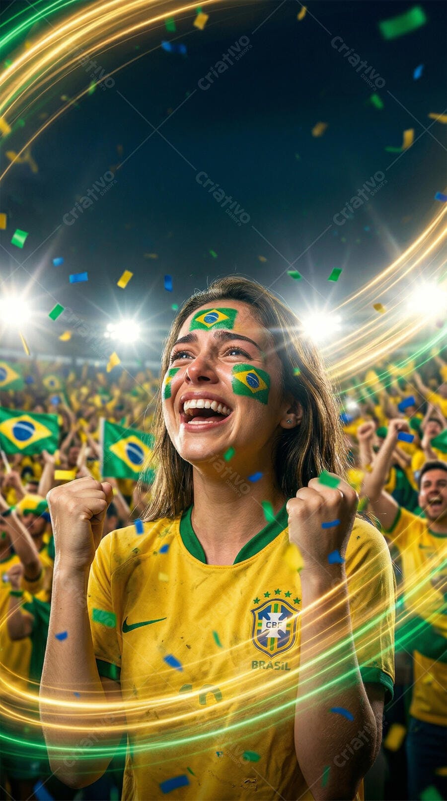 Foto Mulher Brasileira Vibrando Torcida Estádio Futebol