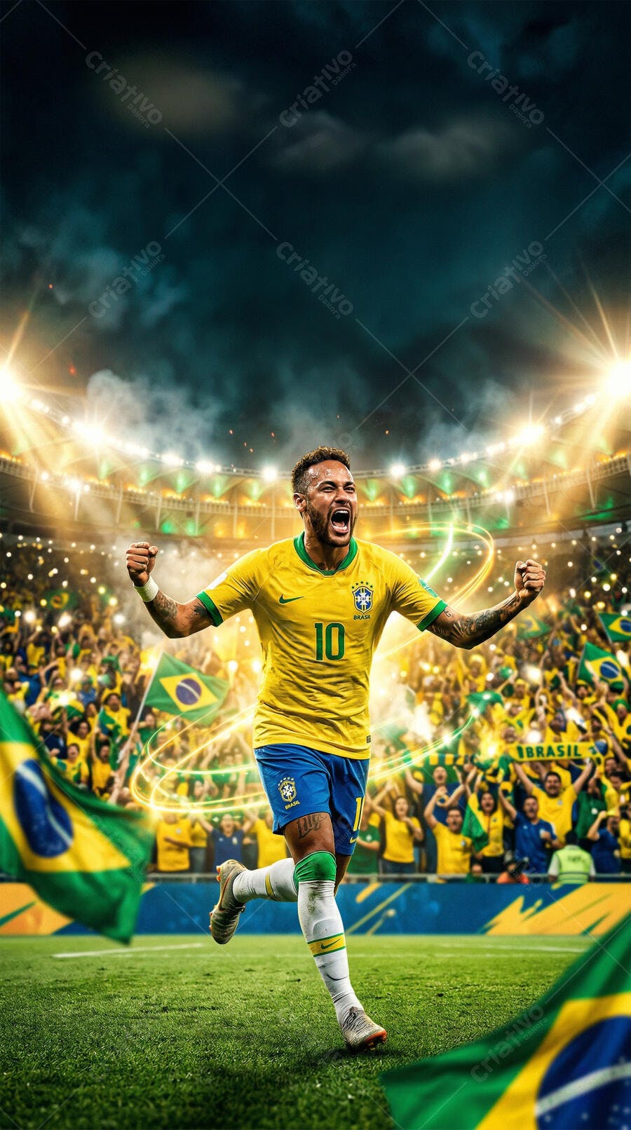 Foto Neymar Celebrando Gol Estádio Futebol Brasil