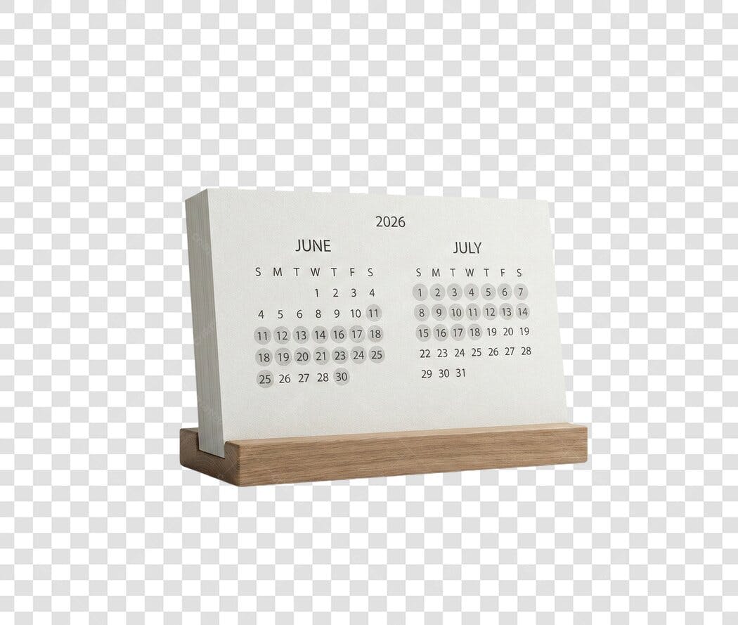 Foto Recortada Calendário Mesa Junho Julho 2026 PNG Fundo Transparente