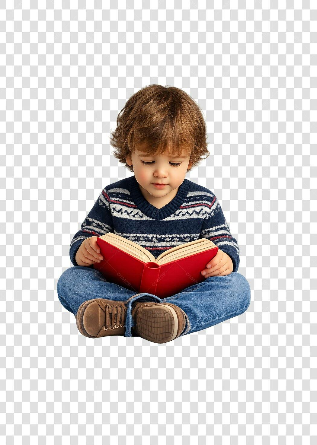 Foto Recortada Criança Lendo Livro Vermelho PNG Fundo Transparente