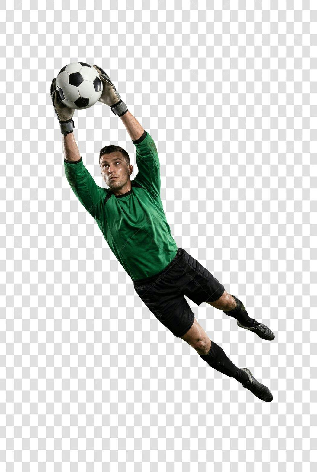 Foto Recortada Goleiro Futebol Saltando Bola PNG Fundo Transparente