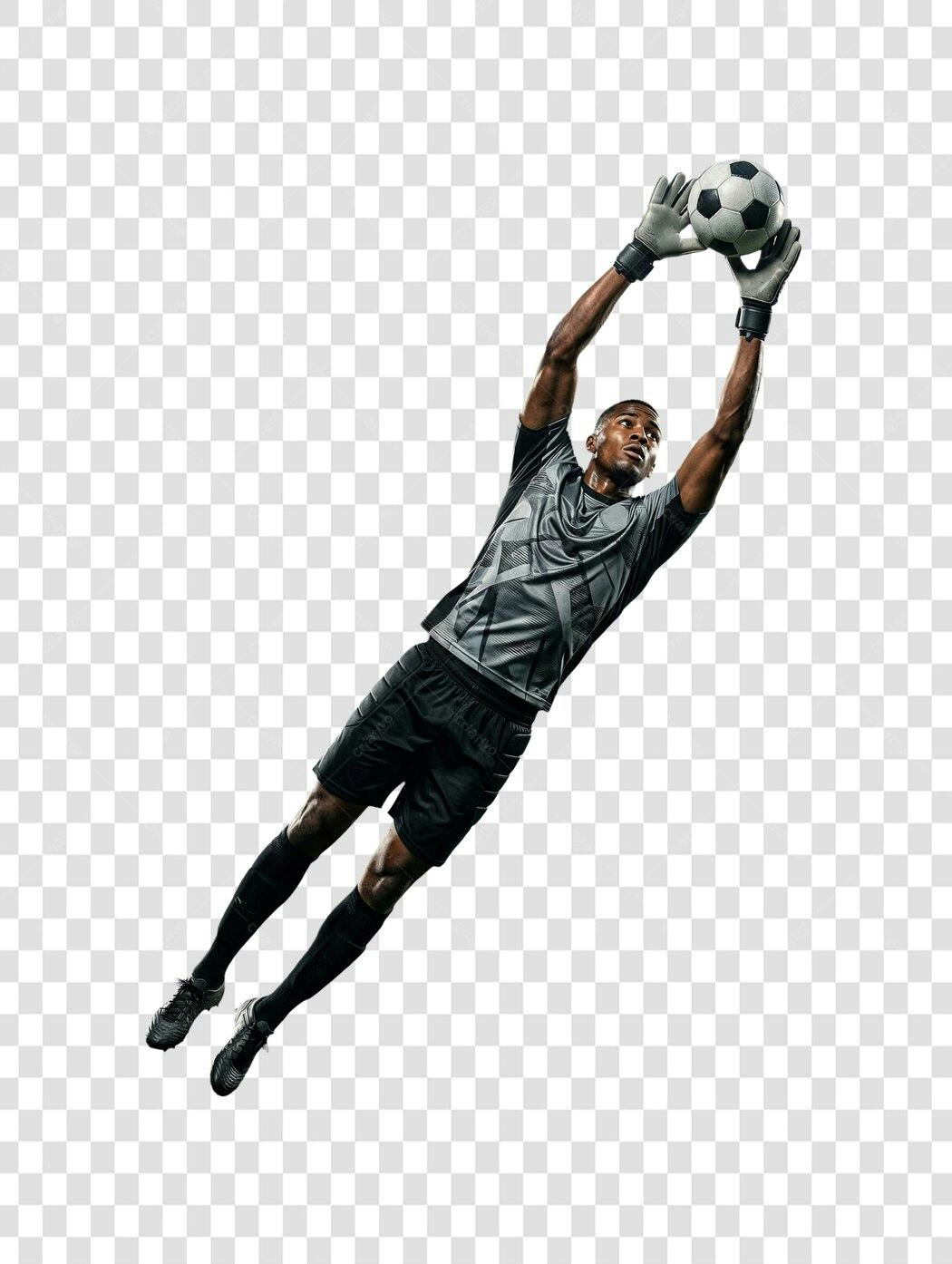 Foto Recortada Goleiro Futebol Saltando Bola PNG Fundo Transparente