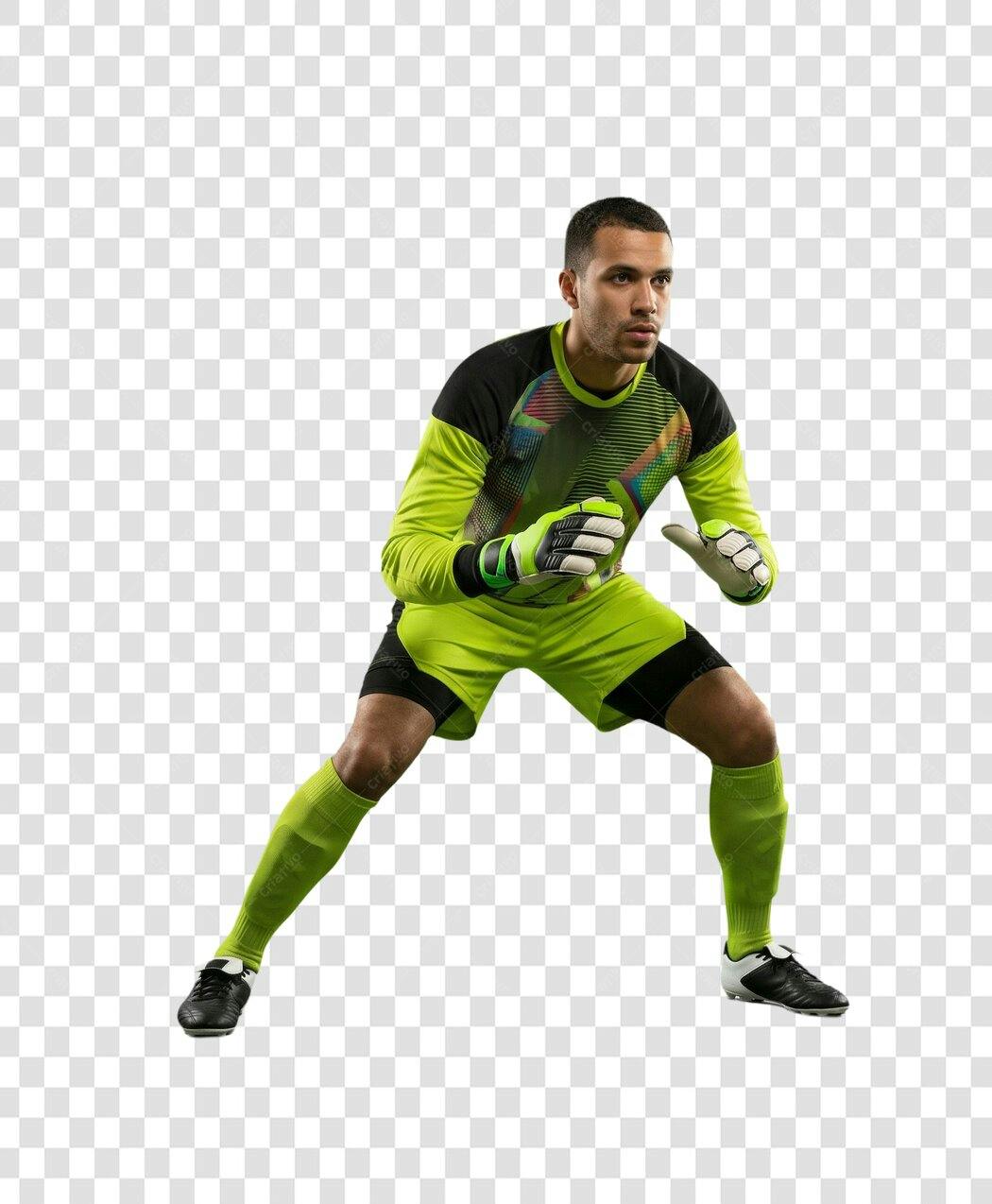 Foto Recortada Goleiro Futebol Uniforme Verde PNG Fundo Transparente