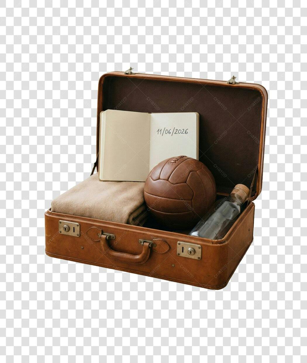 Foto Recortada Mala Antiga Viagem Futebol PNG Fundo Transparente
