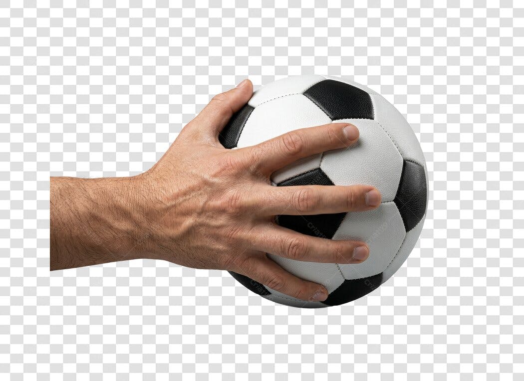 Foto Recortada Mão Segurando Bola Futebol PNG Fundo Transparente