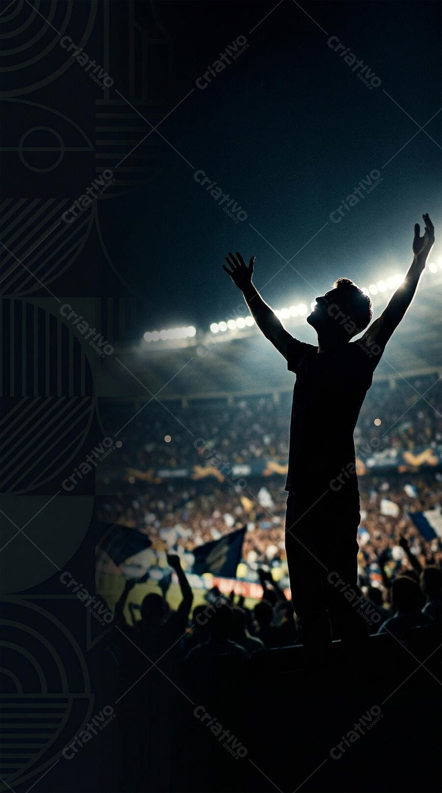Foto Torcedor Celebrando Vitória em Estádio de Futebol à Noite