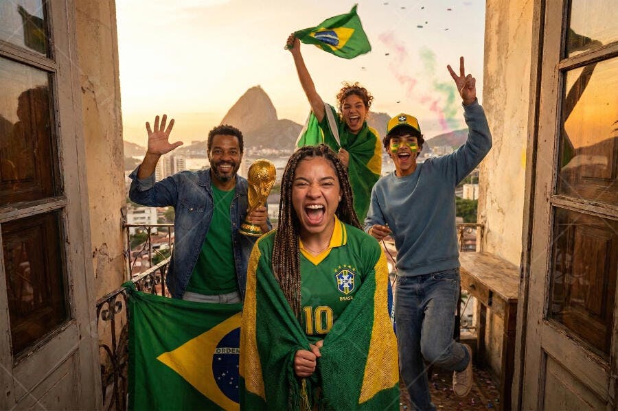 Foto Torcedores Brasileiros Celebrando Copa do Mundo Rio de Janeiro