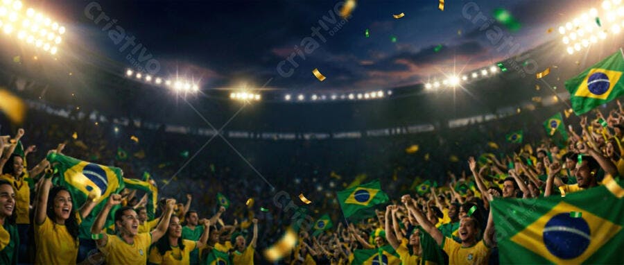 Foto Torcida Brasileira Celebrando Jogo Futebol Estádio Noturno