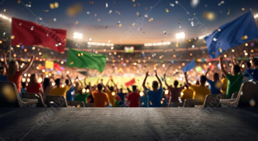 Foto Torcida Estádio Celebrando Jogo Futebol Noturno