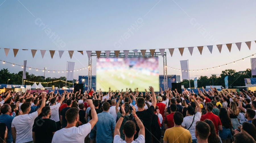 Foto Torcida Pessoas Assistindo Jogo Futebol Telão Aberto