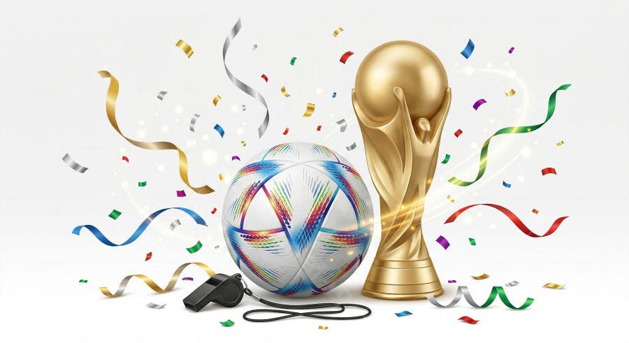 Foto Troféu Copa do Mundo Bola Futebol Apito Confetes
