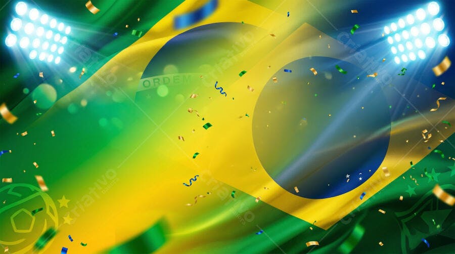 Fundo Bandeira Brasil Confetes Iluminação Estádio Futebol