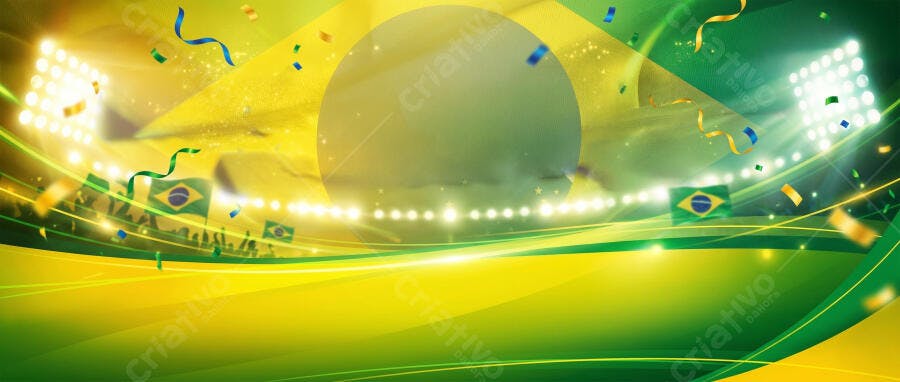 Fundo Estádio Futebol Brasil Bandeiras Confetes Amarelo Verde