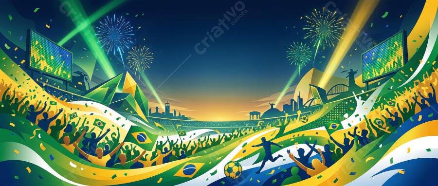 Ilustração Futebol Brasil Torcida Celebrando Gol Estádio