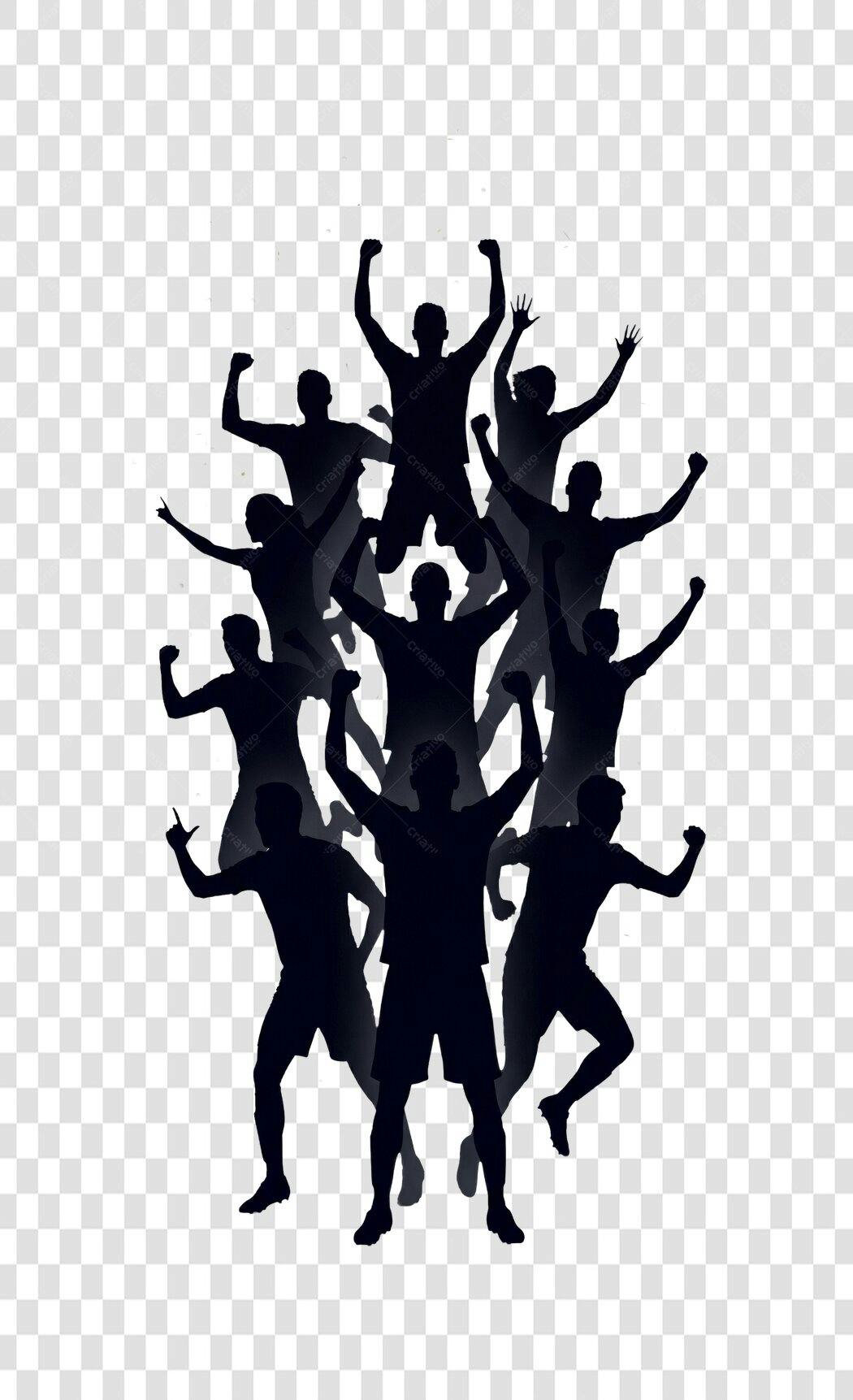 Ilustração Silhueta Torcida Futebol Comemorando PNG Fundo Transparente