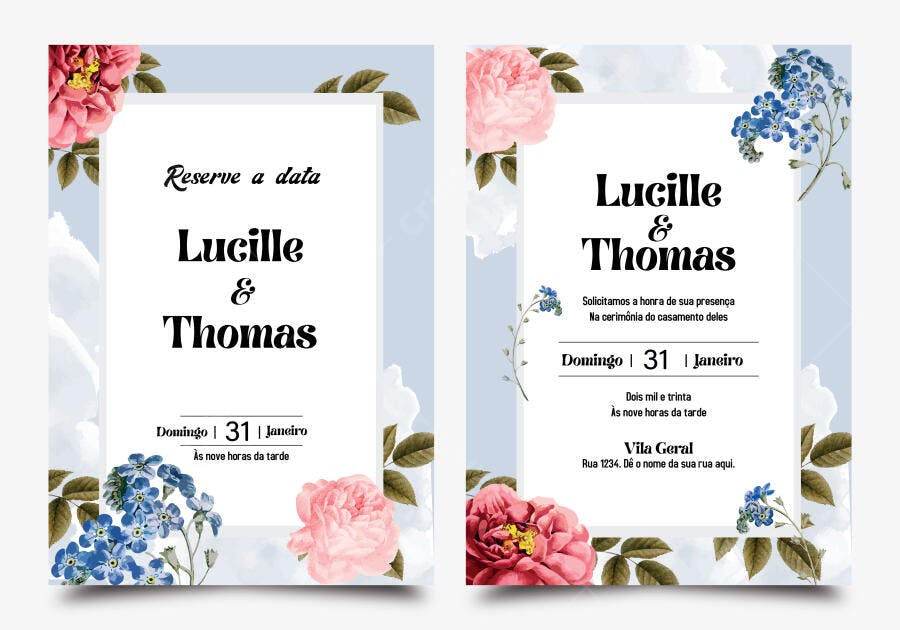 Ilustração Vetorial Convite Casamento Floral Aquarela