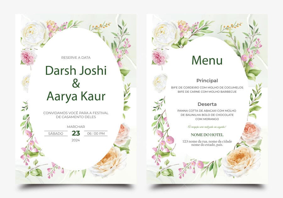 Ilustração Vetorial Convite Casamento Floral Aquarela
