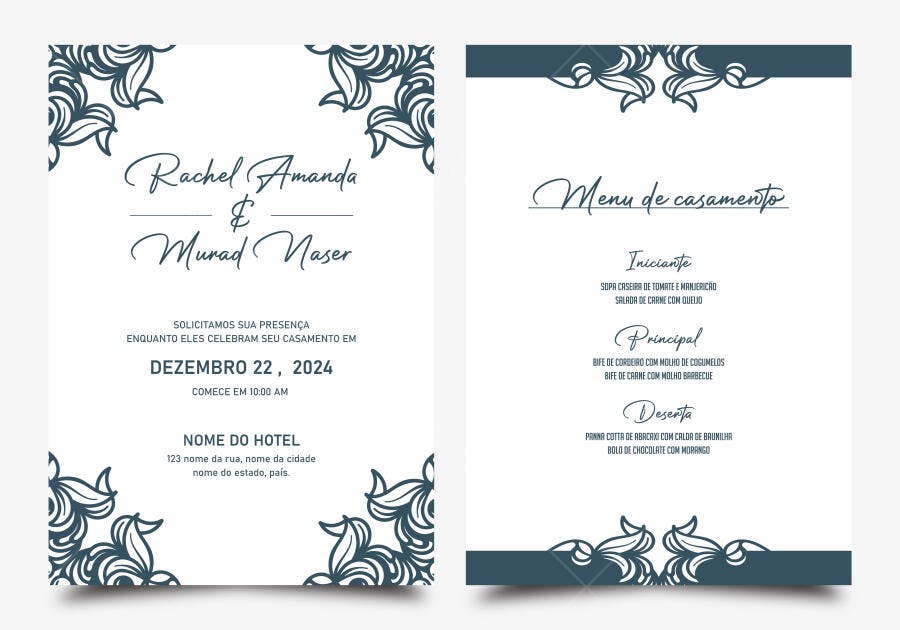 Ilustração Vetorial Convite Casamento Floral Azul