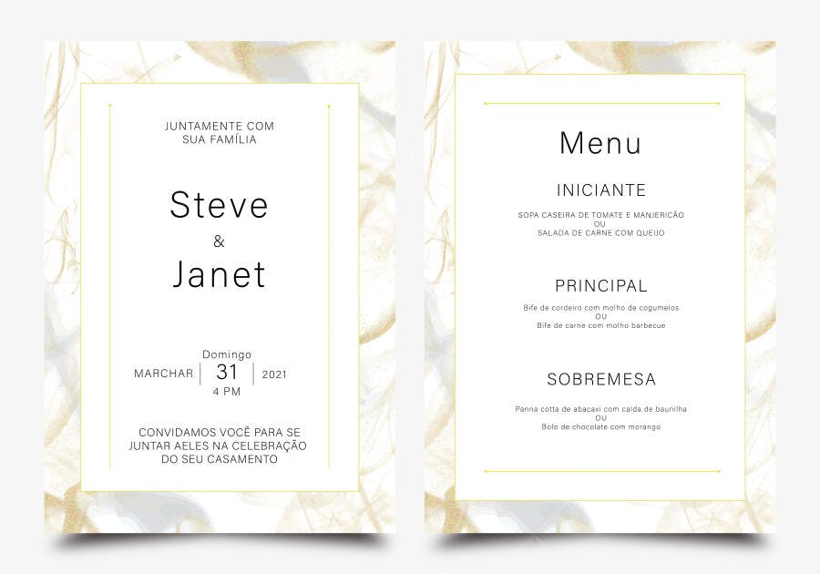 Ilustração Vetorial Convite Casamento Menu Dourado Abstrato