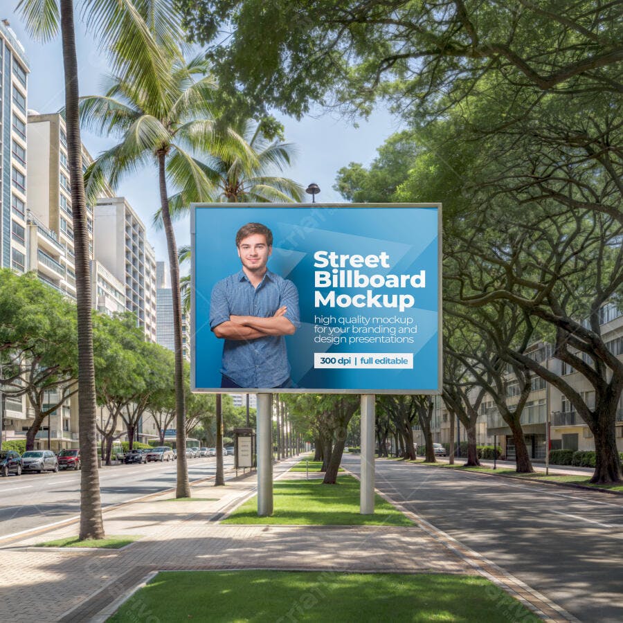 Mockup Outdoor Billboard Rua Cidade Palmeiras Editável