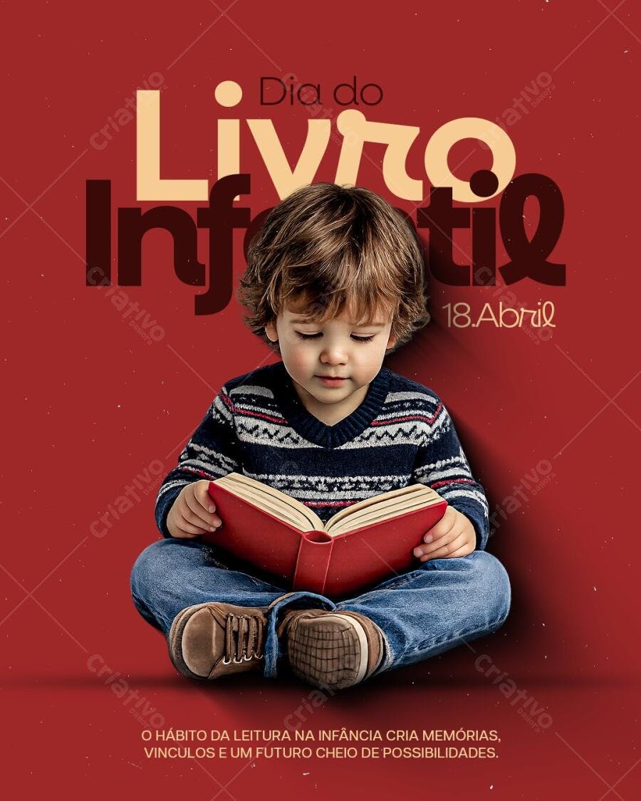 Post Instagram Dia do Livro Infantil 18 Abril PSD Editável