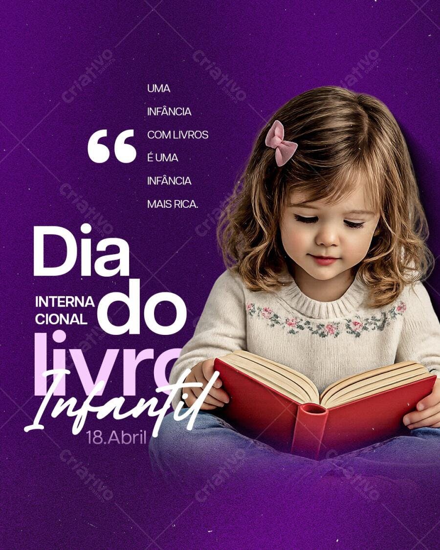 Post Instagram Dia do Livro Infantil 18 de Abril PSD Editável