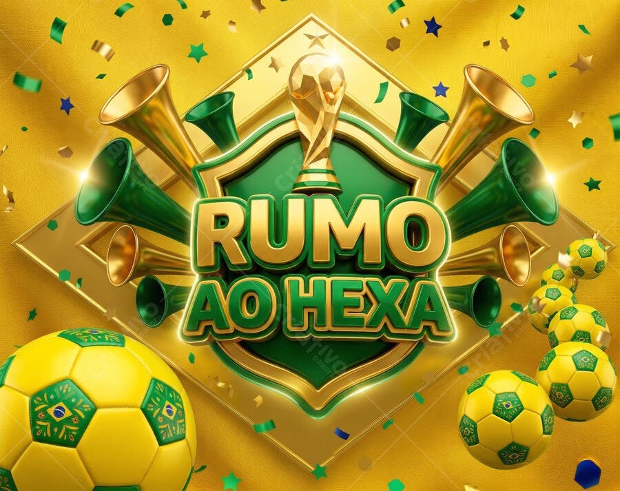 Rumo ao Hexa Copa do Mundo Brasil Fundo Dourado Confetes