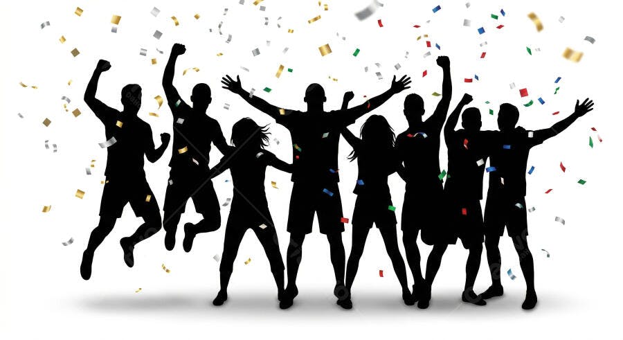Silhuetas Pessoas Celebrando Confetes Festa Evento