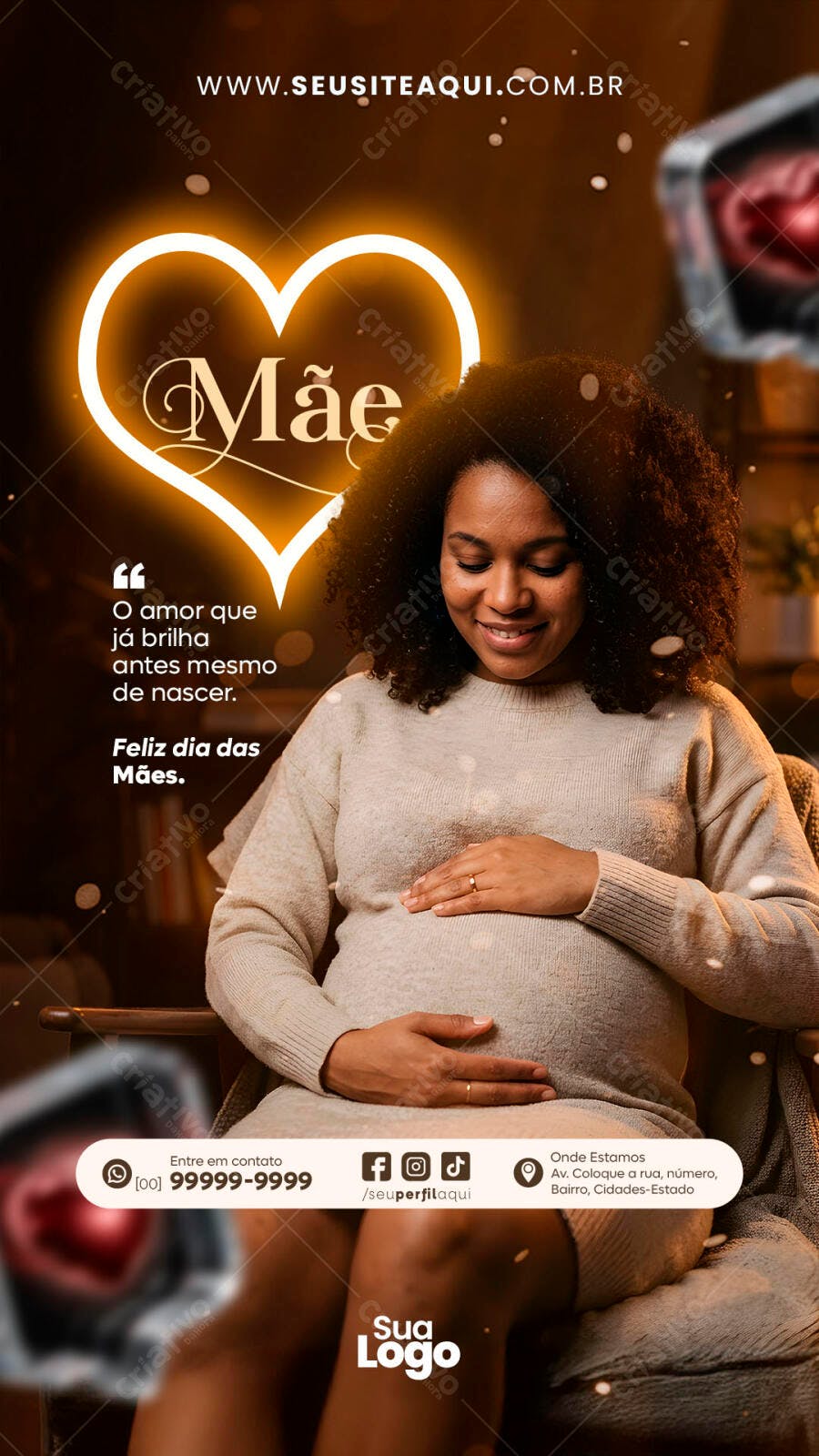 Story Dia das Mães Gestante Coração Neon PSD Editável